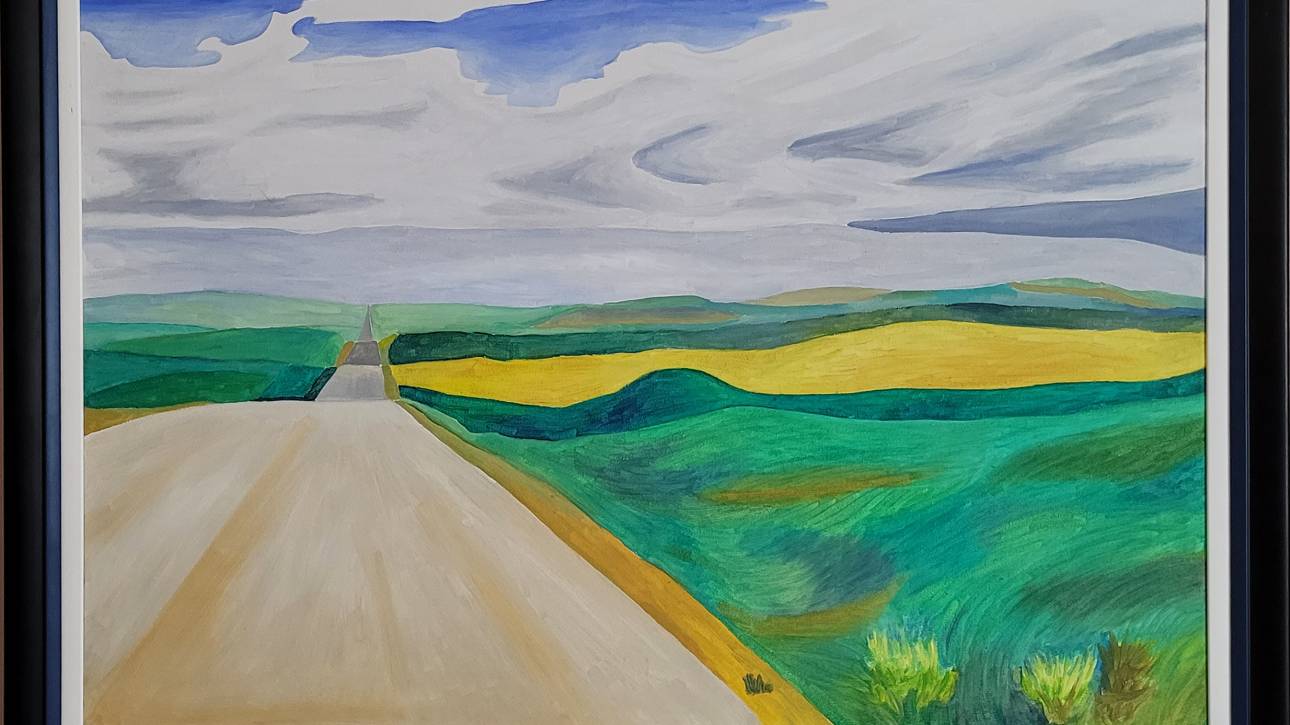 Canola fields west of Drumheller (oil painting) 1990