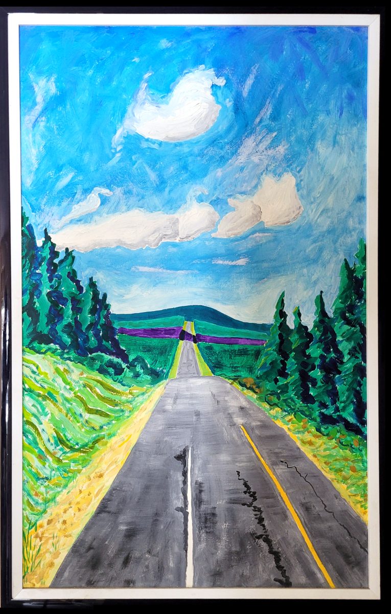Forests along road north of Whitecourt oil painting {1990)